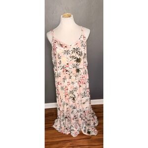 Torrid Pink Tropical Palm Tree Floral Tiered Maxi Dress Plus Size 2 V-Neck Boho